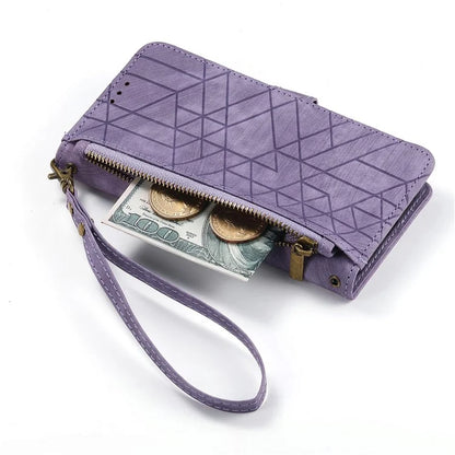 Flip Stand Phone Case for Samsung Galaxy A24 4G (162.1 X 77.6 X 8.3mm) Zipper Pocket Wallet Cell Phone Cover with Wrist Strap