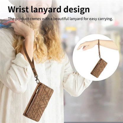 Flip Stand Phone Case for Samsung Galaxy A24 4G (162.1 X 77.6 X 8.3mm) Zipper Pocket Wallet Cell Phone Cover with Wrist Strap