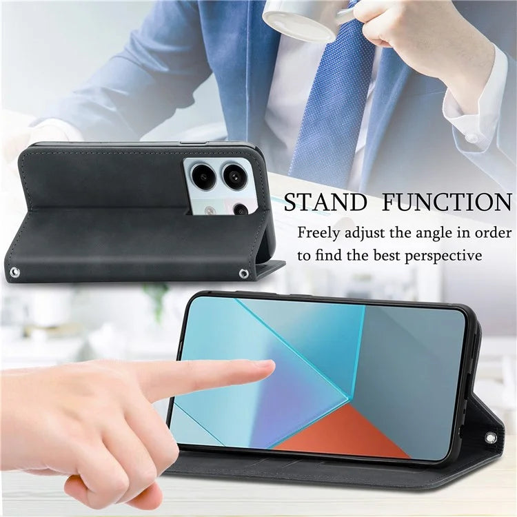 For Xiaomi Redmi Note 13 Pro 5G / Poco X6 5G Case PU Leather Skin-touch Wallet Phone Cover