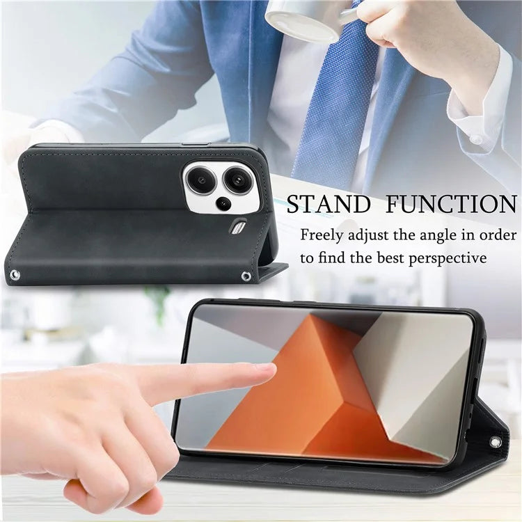 For Xiaomi Redmi Note 13 Pro+ 5G Leather Wallet Case Magnetic Closing Skin-touch Phone Cover