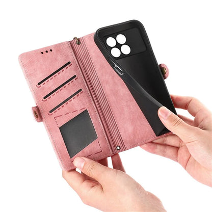 For Xiaomi Redmi K70E 5G / Poco X6 Pro 5G Case Geometry Leather Folio Flip Phone Cover with Wrist Strap