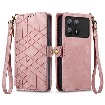 For Xiaomi Redmi K70E 5G / Poco X6 Pro 5G Case Geometry Leather Folio Flip Phone Cover with Wrist Strap