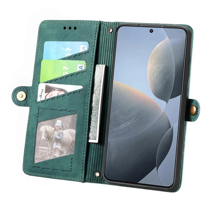 For Xiaomi Redmi K70E 5G / Poco X6 Pro 5G Case Geometry Leather Folio Flip Phone Cover with Wrist Strap