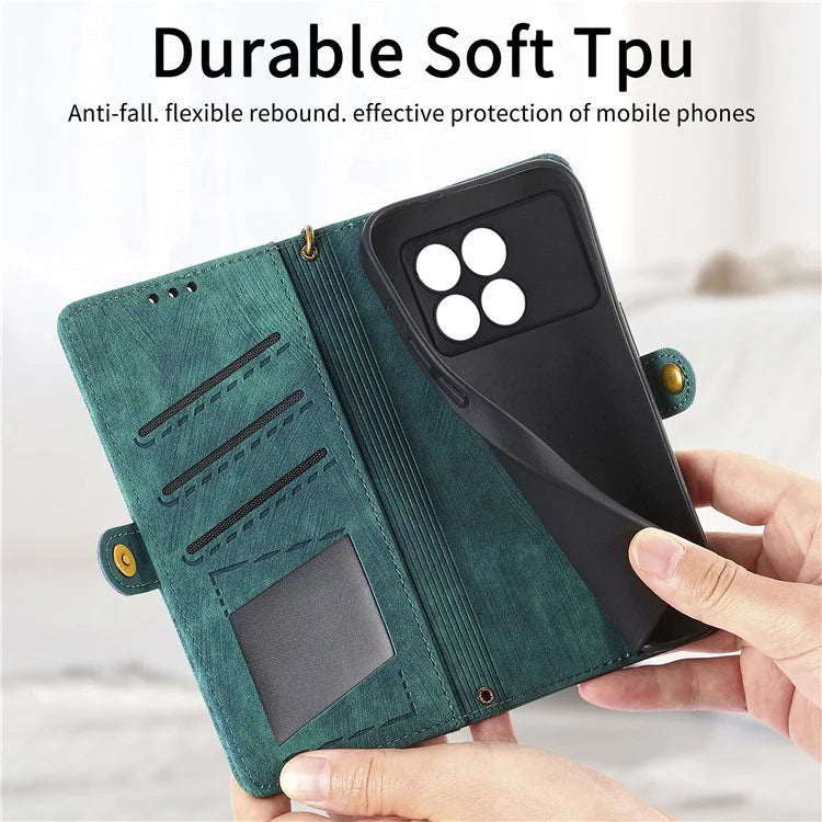 For Xiaomi Redmi K70E 5G / Poco X6 Pro 5G Case Geometry Leather Folio Flip Phone Cover with Wrist Strap