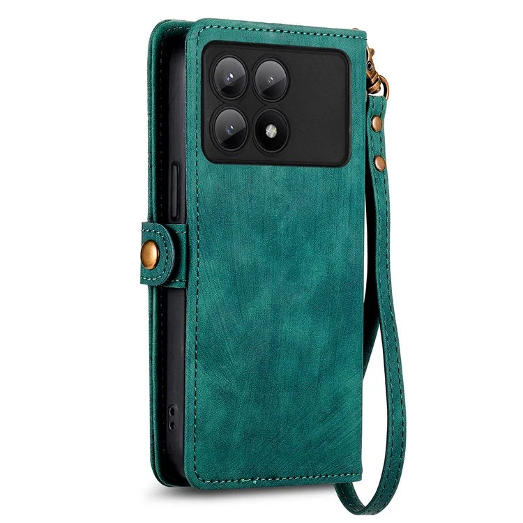 For Xiaomi Redmi K70E 5G / Poco X6 Pro 5G Case Geometry Leather Folio Flip Phone Cover with Wrist Strap