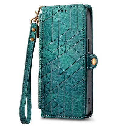 For Xiaomi Redmi K70E 5G / Poco X6 Pro 5G Case Geometry Leather Folio Flip Phone Cover with Wrist Strap