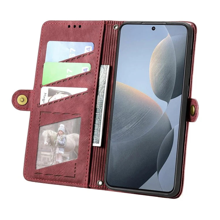 For Xiaomi Redmi K70E 5G / Poco X6 Pro 5G Case Geometry Leather Folio Flip Phone Cover with Wrist Strap