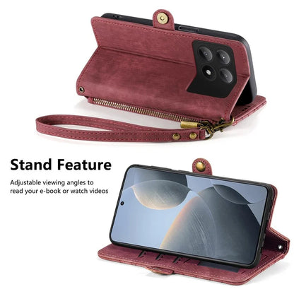 For Xiaomi Redmi K70E 5G / Poco X6 Pro 5G Case Geometry Leather Folio Flip Phone Cover with Wrist Strap