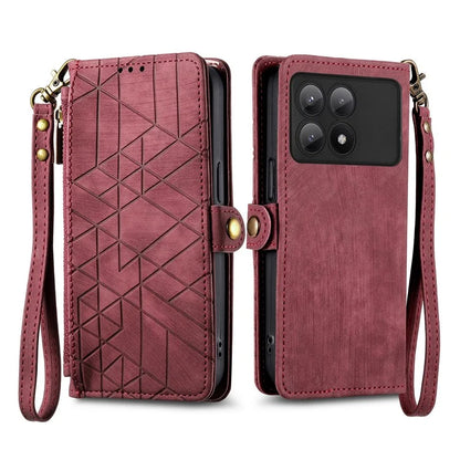 For Xiaomi Redmi K70E 5G / Poco X6 Pro 5G Case Geometry Leather Folio Flip Phone Cover with Wrist Strap