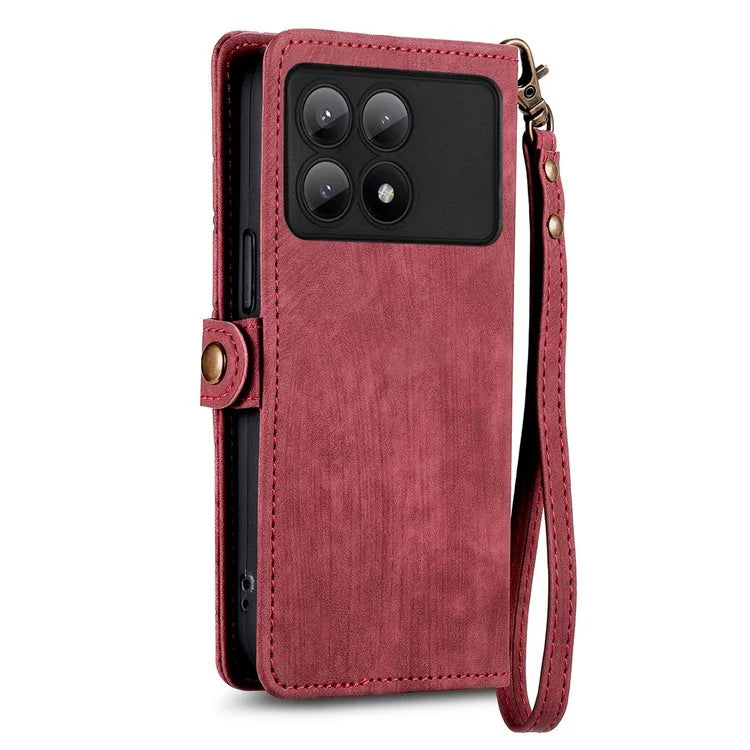 For Xiaomi Redmi K70E 5G / Poco X6 Pro 5G Case Geometry Leather Folio Flip Phone Cover with Wrist Strap