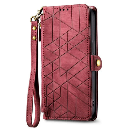 For Xiaomi Redmi K70E 5G / Poco X6 Pro 5G Case Geometry Leather Folio Flip Phone Cover with Wrist Strap