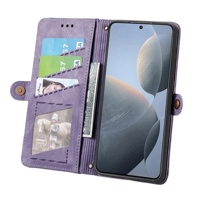 For Xiaomi Redmi K70E 5G / Poco X6 Pro 5G Case Geometry Leather Folio Flip Phone Cover with Wrist Strap