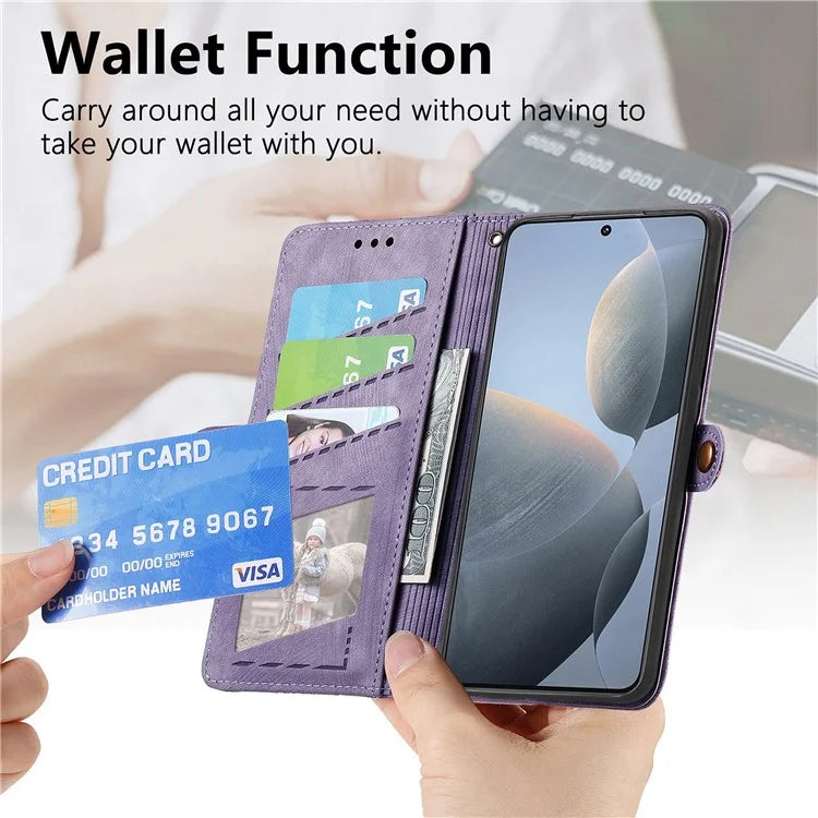 For Xiaomi Redmi K70E 5G / Poco X6 Pro 5G Case Geometry Leather Folio Flip Phone Cover with Wrist Strap