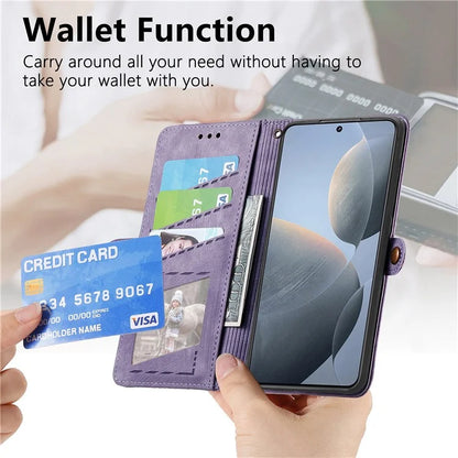 For Xiaomi Redmi K70E 5G / Poco X6 Pro 5G Case Geometry Leather Folio Flip Phone Cover with Wrist Strap