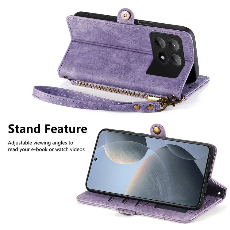 For Xiaomi Redmi K70E 5G / Poco X6 Pro 5G Case Geometry Leather Folio Flip Phone Cover with Wrist Strap