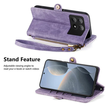 For Xiaomi Redmi K70E 5G / Poco X6 Pro 5G Case Geometry Leather Folio Flip Phone Cover with Wrist Strap