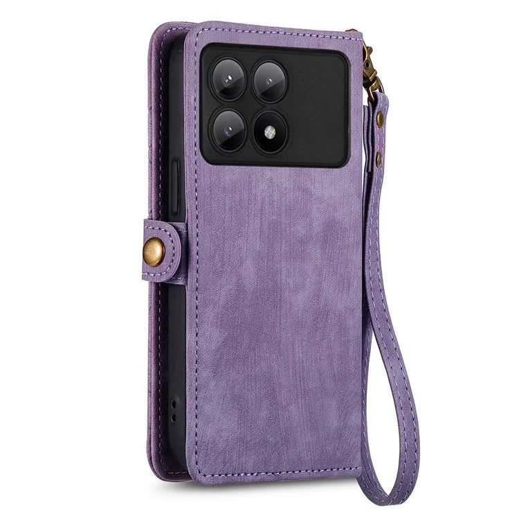 For Xiaomi Redmi K70E 5G / Poco X6 Pro 5G Case Geometry Leather Folio Flip Phone Cover with Wrist Strap