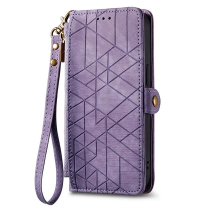 For Xiaomi Redmi K70E 5G / Poco X6 Pro 5G Case Geometry Leather Folio Flip Phone Cover with Wrist Strap