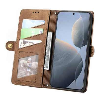 For Xiaomi Redmi K70E 5G / Poco X6 Pro 5G Case Geometry Leather Folio Flip Phone Cover with Wrist Strap