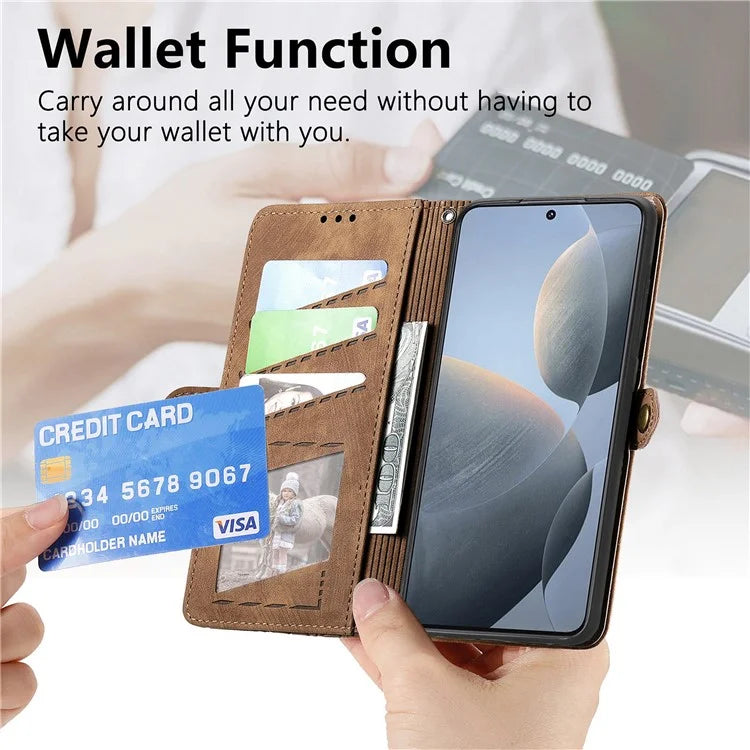 For Xiaomi Redmi K70E 5G / Poco X6 Pro 5G Case Geometry Leather Folio Flip Phone Cover with Wrist Strap