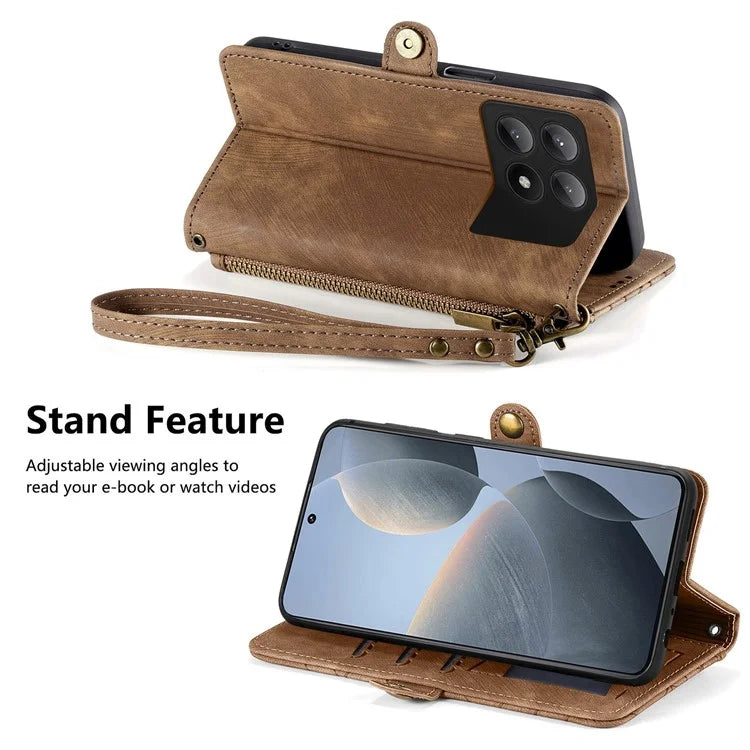 For Xiaomi Redmi K70E 5G / Poco X6 Pro 5G Case Geometry Leather Folio Flip Phone Cover with Wrist Strap