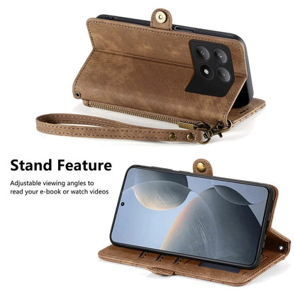 For Xiaomi Redmi K70E 5G / Poco X6 Pro 5G Case Geometry Leather Folio Flip Phone Cover with Wrist Strap