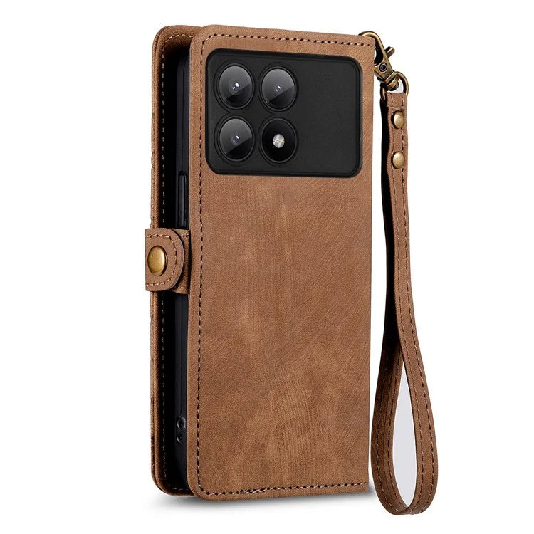 For Xiaomi Redmi K70E 5G / Poco X6 Pro 5G Case Geometry Leather Folio Flip Phone Cover with Wrist Strap
