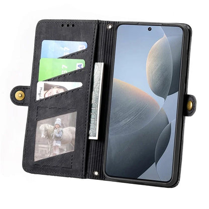 For Xiaomi Redmi K70E 5G / Poco X6 Pro 5G Case Geometry Leather Folio Flip Phone Cover with Wrist Strap