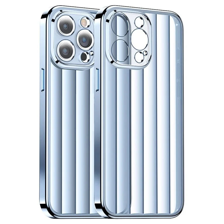 For iPhone 15 Pro Max Case with Lens Film Vertical Strip Design PC+TPU Phone Shell