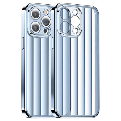 For iPhone 15 Pro Max Case with Lens Film Vertical Strip Design PC+TPU Phone Shell