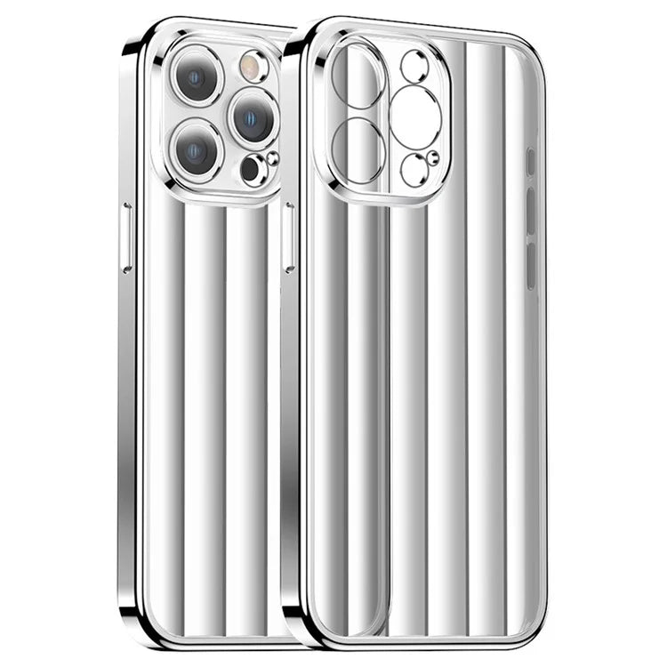 For iPhone 15 Pro Max Case with Lens Film Vertical Strip Design PC+TPU Phone Shell