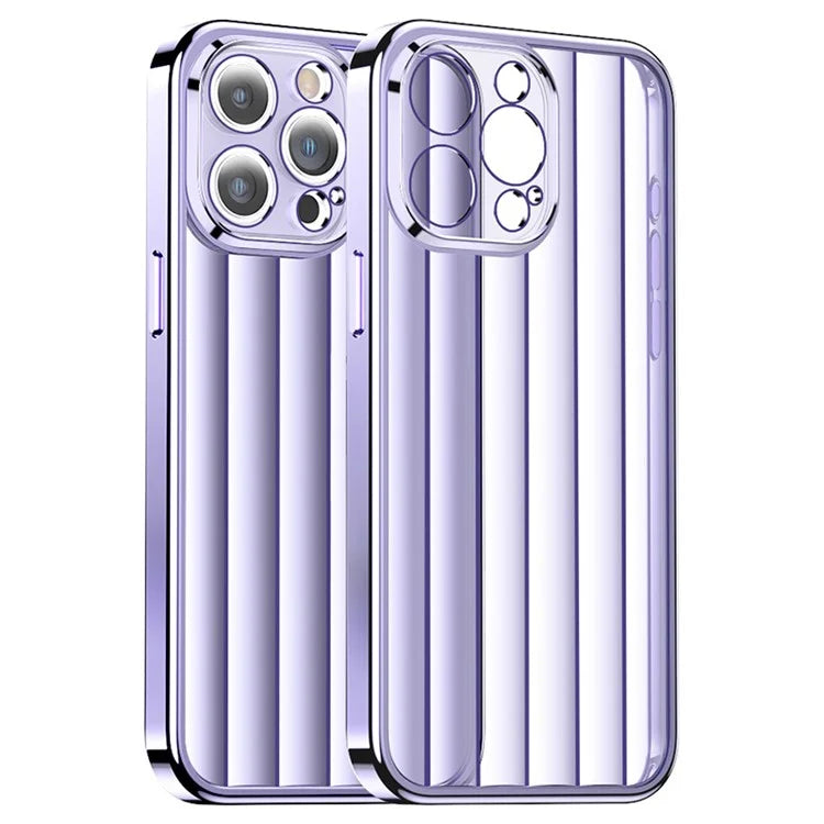 For iPhone 15 Pro Max Case with Lens Film Vertical Strip Design PC+TPU Phone Shell