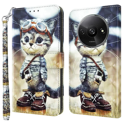 For Xiaomi Redmi A3 / Poco C61 4G Phone Case 3D Pattern Printing Magnetic Clasp Leather Wallet Cover