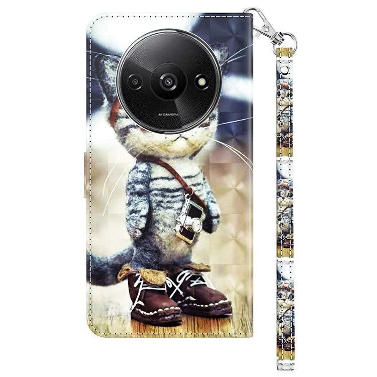 For Xiaomi Redmi A3 / Poco C61 4G Phone Case 3D Pattern Printing Magnetic Clasp Leather Wallet Cover