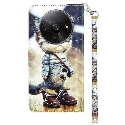 For Xiaomi Redmi A3 / Poco C61 4G Phone Case 3D Pattern Printing Magnetic Clasp Leather Wallet Cover