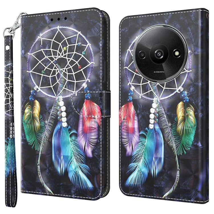 For Xiaomi Redmi A3 / Poco C61 4G Phone Case 3D Pattern Printing Magnetic Clasp Leather Wallet Cover