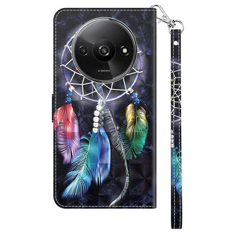 For Xiaomi Redmi A3 / Poco C61 4G Phone Case 3D Pattern Printing Magnetic Clasp Leather Wallet Cover