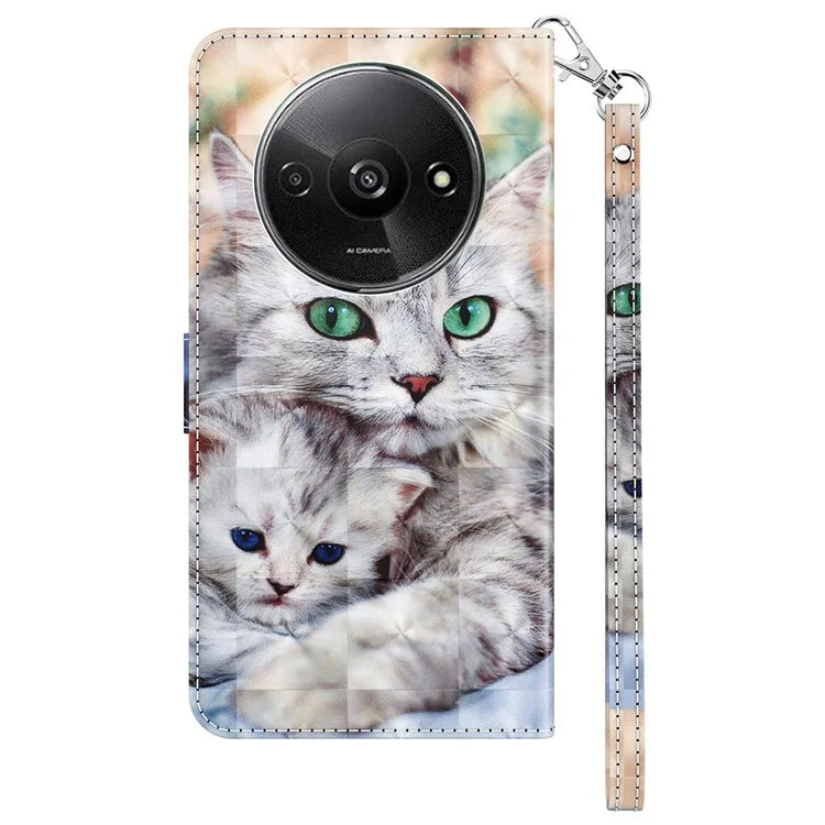 For Xiaomi Redmi A3 / Poco C61 4G Phone Case 3D Pattern Printing Magnetic Clasp Leather Wallet Cover
