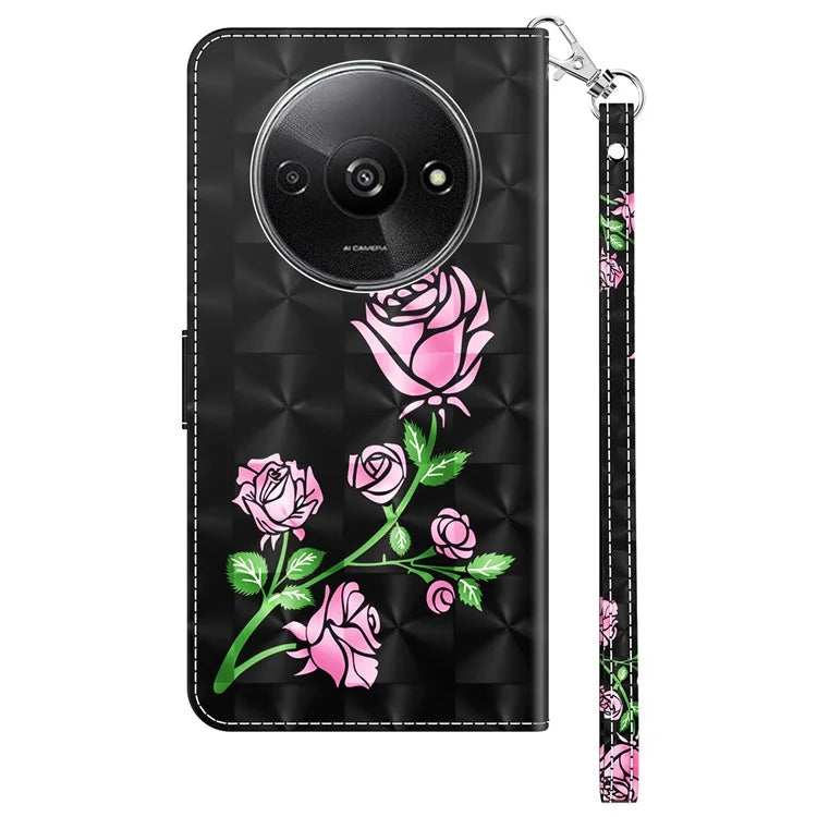 For Xiaomi Redmi A3 / Poco C61 4G Phone Case 3D Pattern Printing Magnetic Clasp Leather Wallet Cover