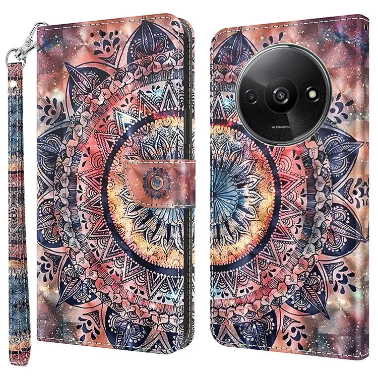 For Xiaomi Redmi A3 / Poco C61 4G Phone Case 3D Pattern Printing Magnetic Clasp Leather Wallet Cover