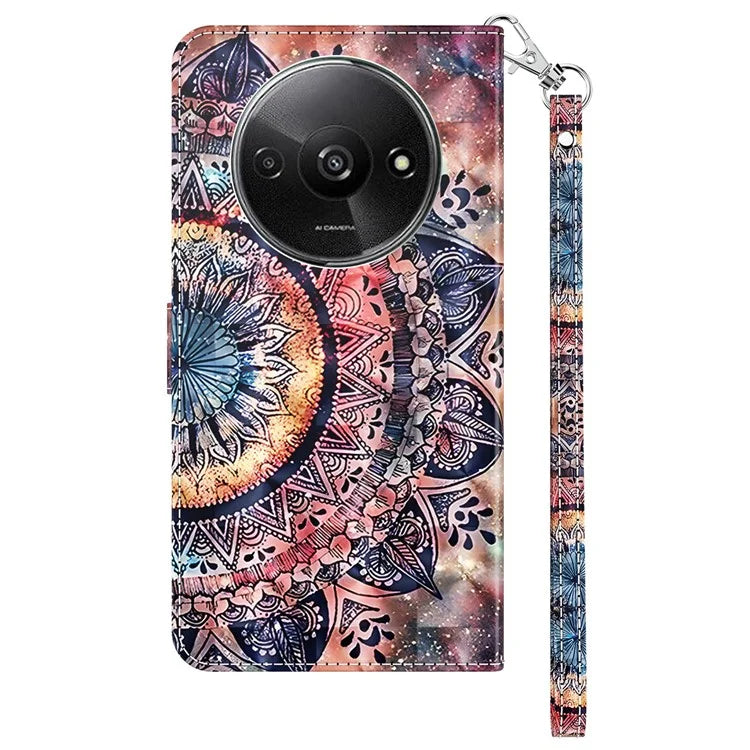 For Xiaomi Redmi A3 / Poco C61 4G Phone Case 3D Pattern Printing Magnetic Clasp Leather Wallet Cover