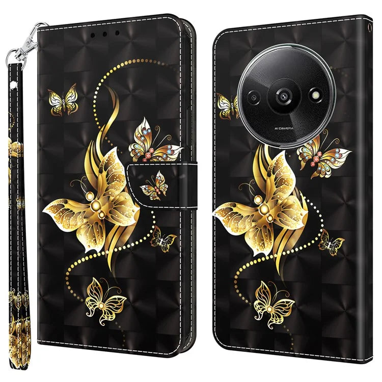 For Xiaomi Redmi A3 / Poco C61 4G Phone Case 3D Pattern Printing Magnetic Clasp Leather Wallet Cover