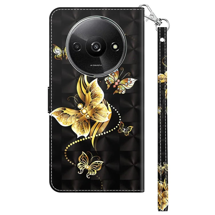 For Xiaomi Redmi A3 / Poco C61 4G Phone Case 3D Pattern Printing Magnetic Clasp Leather Wallet Cover