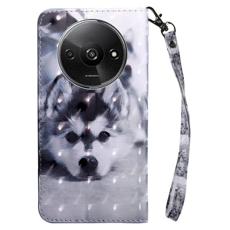 For Xiaomi Redmi A3 / Poco C61 4G Phone Case 3D Pattern Printing Magnetic Clasp Leather Wallet Cover