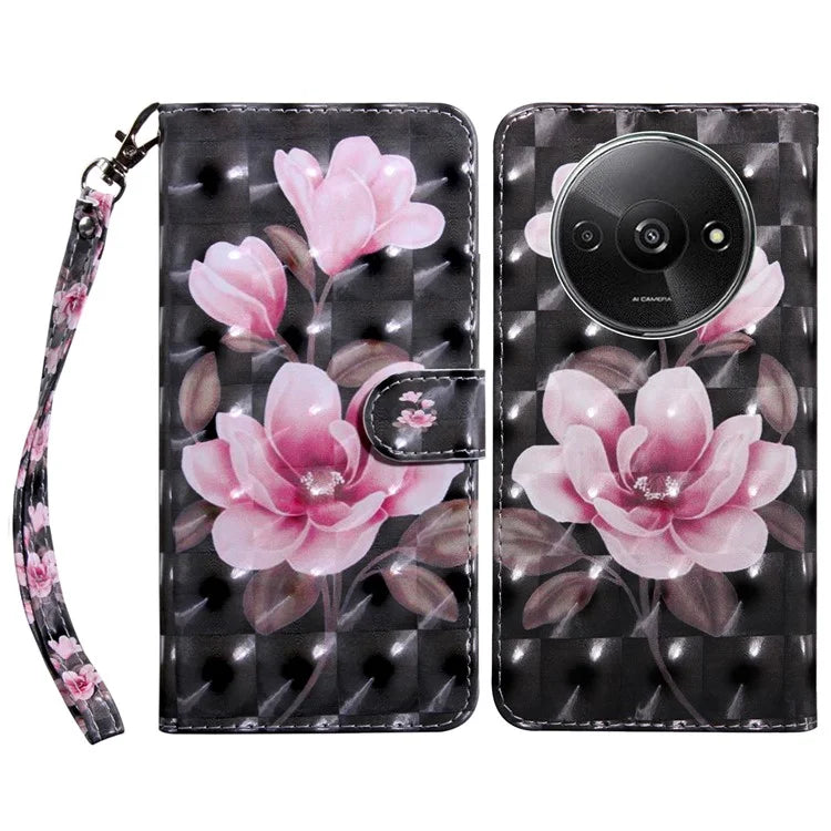 For Xiaomi Redmi A3 / Poco C61 4G Phone Case 3D Pattern Printing Magnetic Clasp Leather Wallet Cover