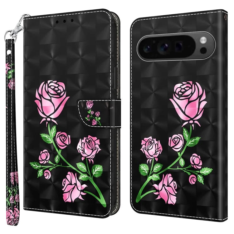 For Google Pixel 9 Pro XL Cell Phone Shell Pattern Printing Leather Cover Phone Stand