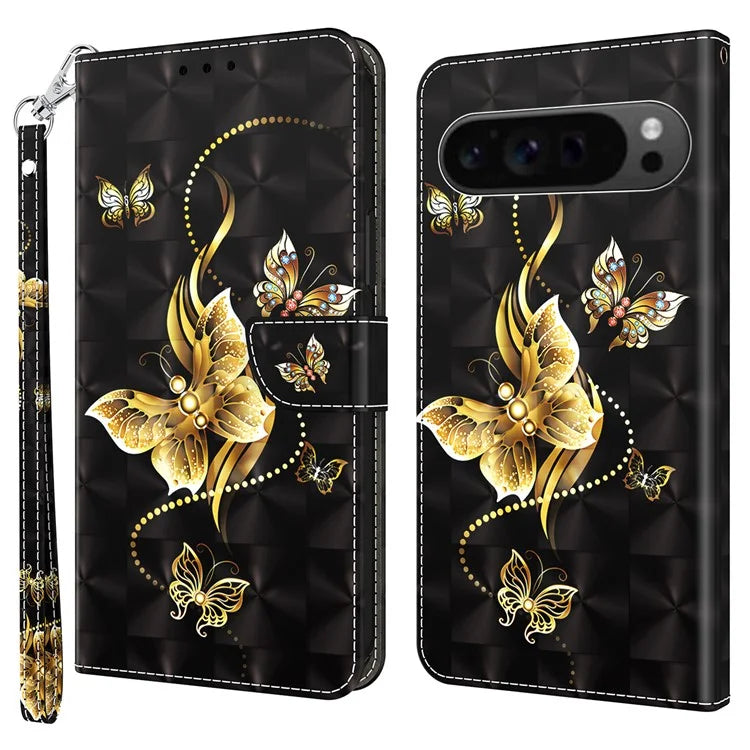 For Google Pixel 9 Pro XL Cell Phone Shell Pattern Printing Leather Cover Phone Stand