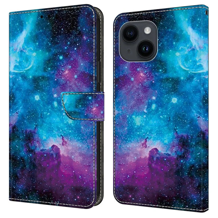 For iPhone 13 6.1 inch Case Pattern Printed Leather Bump Proof Phone Stand Cover