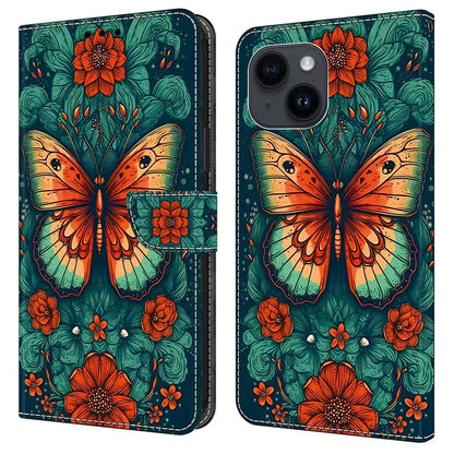 For iPhone 13 6.1 inch Case Pattern Printed Leather Bump Proof Phone Stand Cover