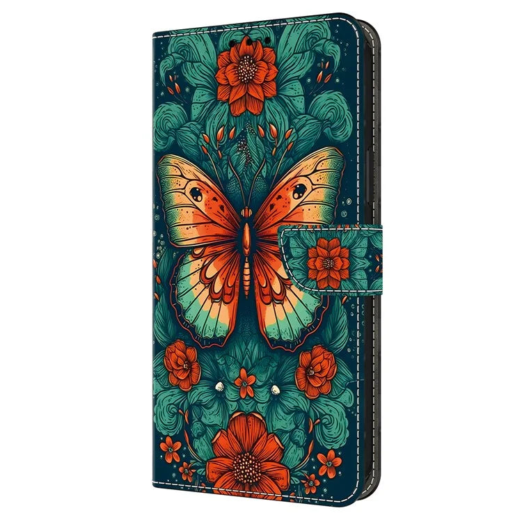 For iPhone 13 Pro Case Stand PU Leather Pattern Printing Phone Cover